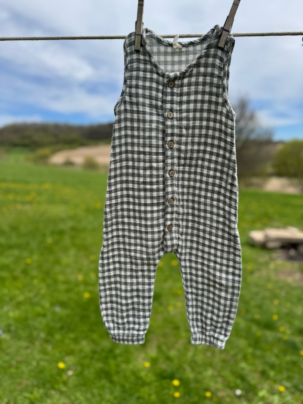 Quincy Mae Woven Jumpsuit Sea Green Gingham 12-18 months